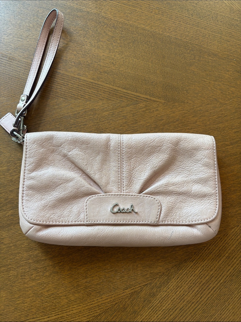 Coach Blush Pink Leather Wristlet Clutch